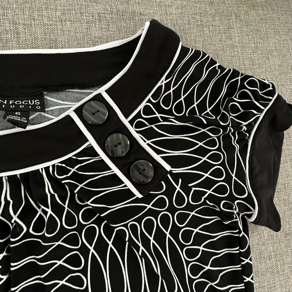 ENFOCUS Studio Shift Dress Black & White Short Sleeve Size 6 Stretch Round‎ Neck - Picture 5 of 13